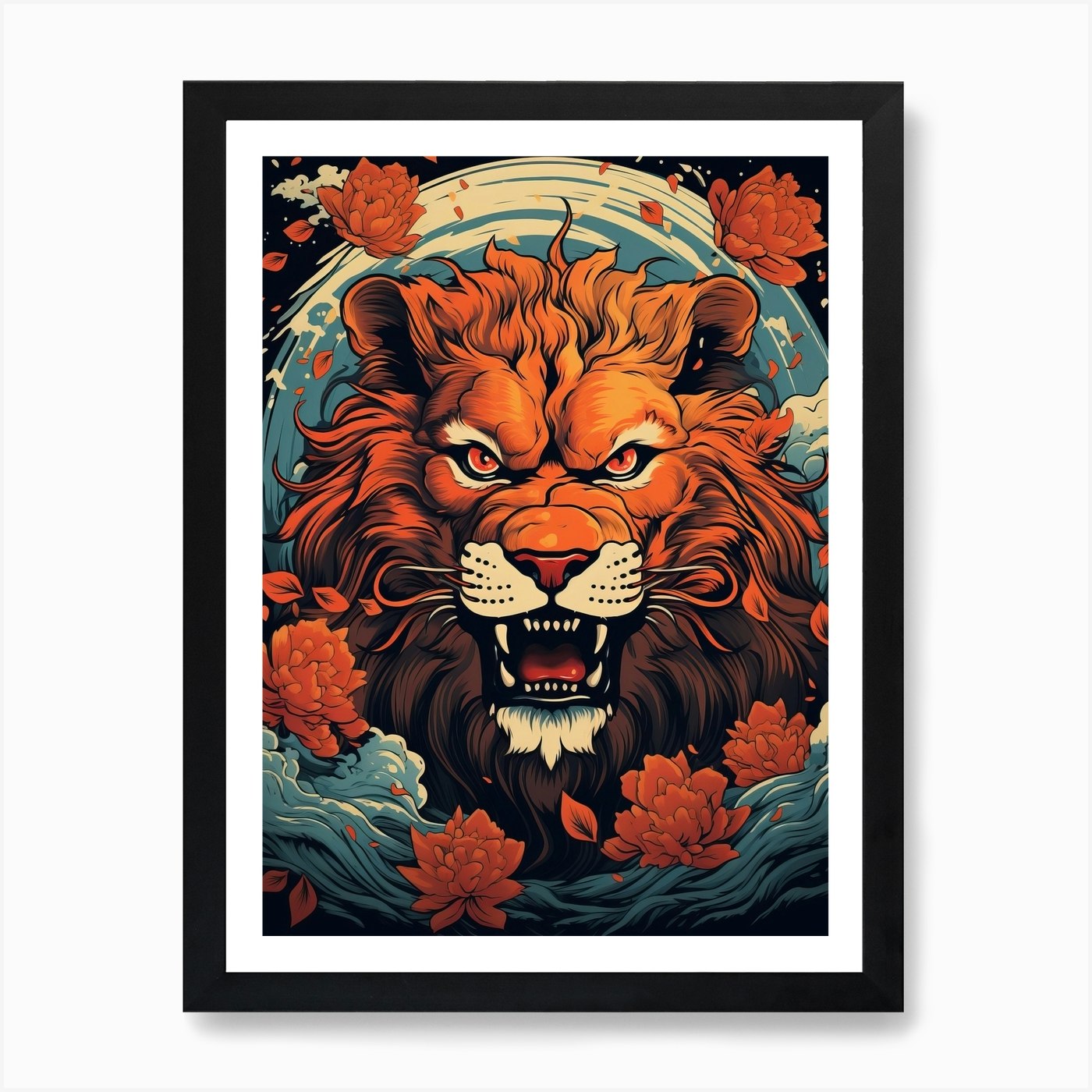 Lion Animal Drawing In The Style Of Framed Wall Art Poster Canvas Print Picture