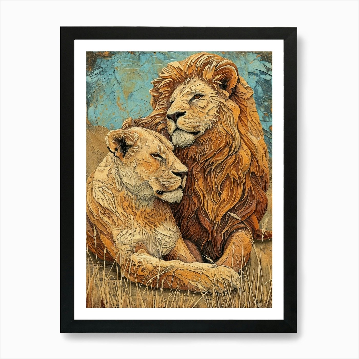 Barbary Lion Relief Illustration Fa Framed Wall Art Poster Canvas Print Picture