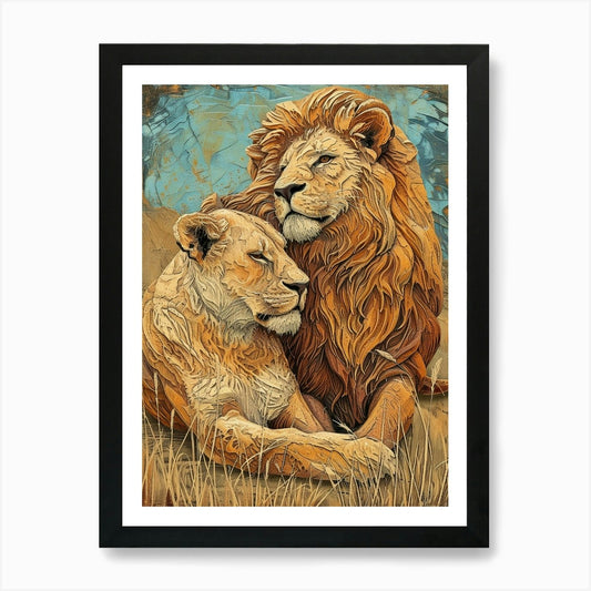 Barbary Lion Relief Illustration Fa Framed Wall Art Poster Canvas Print Picture