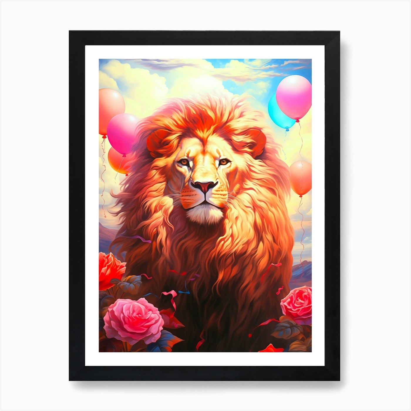 Lion With Balloons 1 Art Print Framed Wall Art Poster Canvas Print Picture
