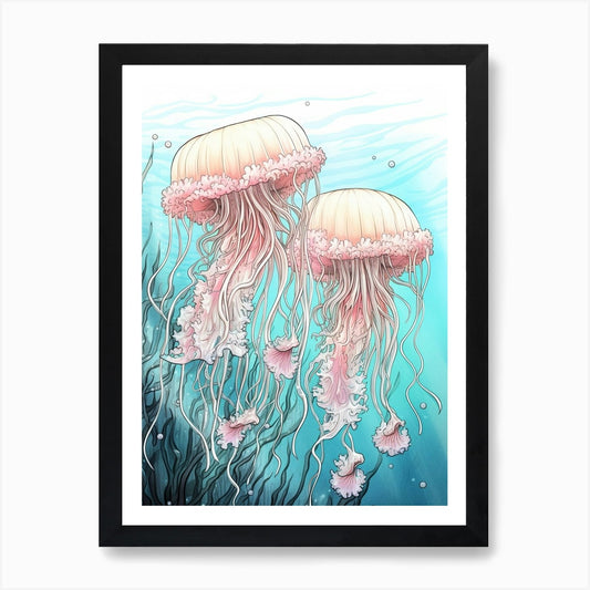 Lions Mane Jellyfish Illustration 2 Framed Wall Art Poster Canvas Print Picture