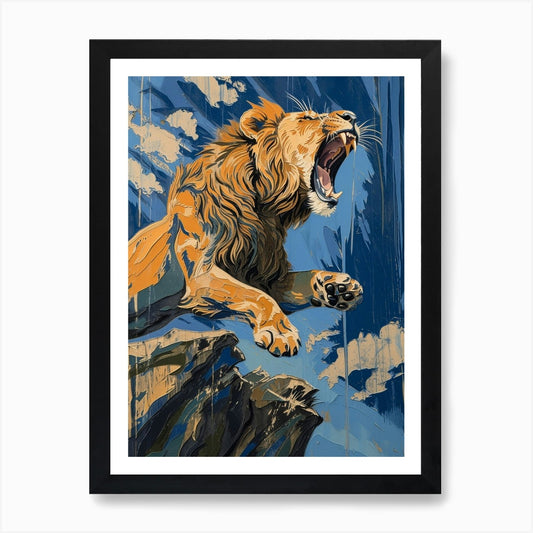 African Lion Relief Illustration Ro Framed Wall Art Poster Canvas Print Picture