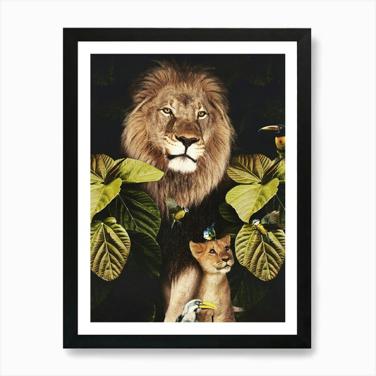 Lions and Cub Art Print Framed Wall Art Poster Canvas Print Picture