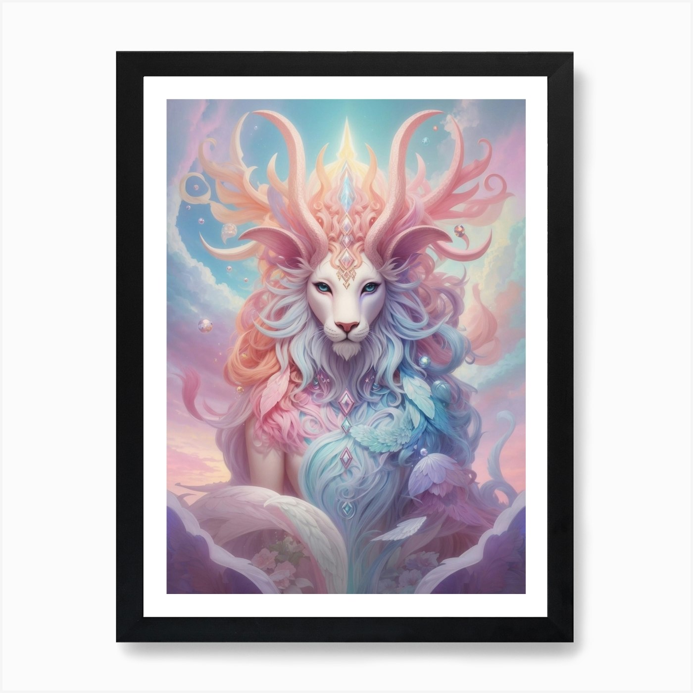 Lion With Horns Art Print Framed Wall Art Poster Canvas Print Picture