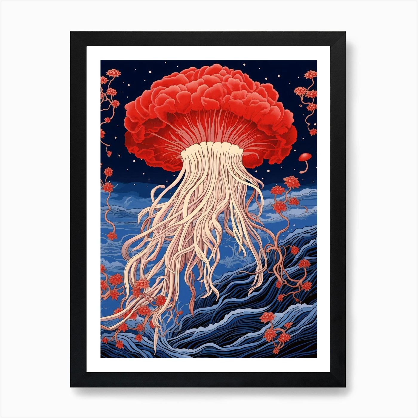 Lions Mane Jellyfish Traditional Ja Framed Wall Art Poster Canvas Print Picture