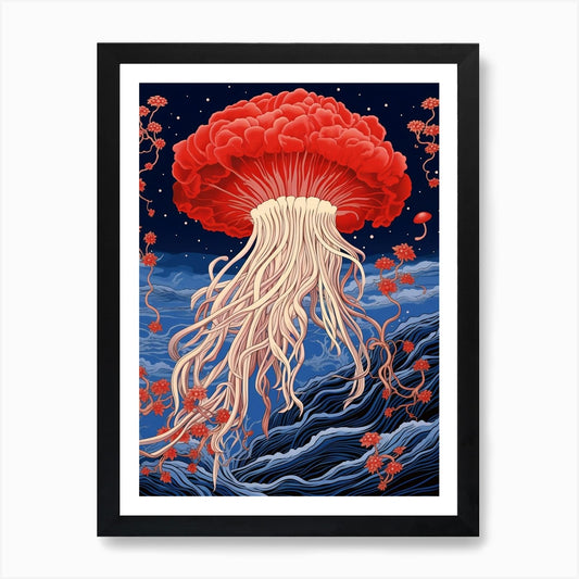 Lions Mane Jellyfish Traditional Ja Framed Wall Art Poster Canvas Print Picture