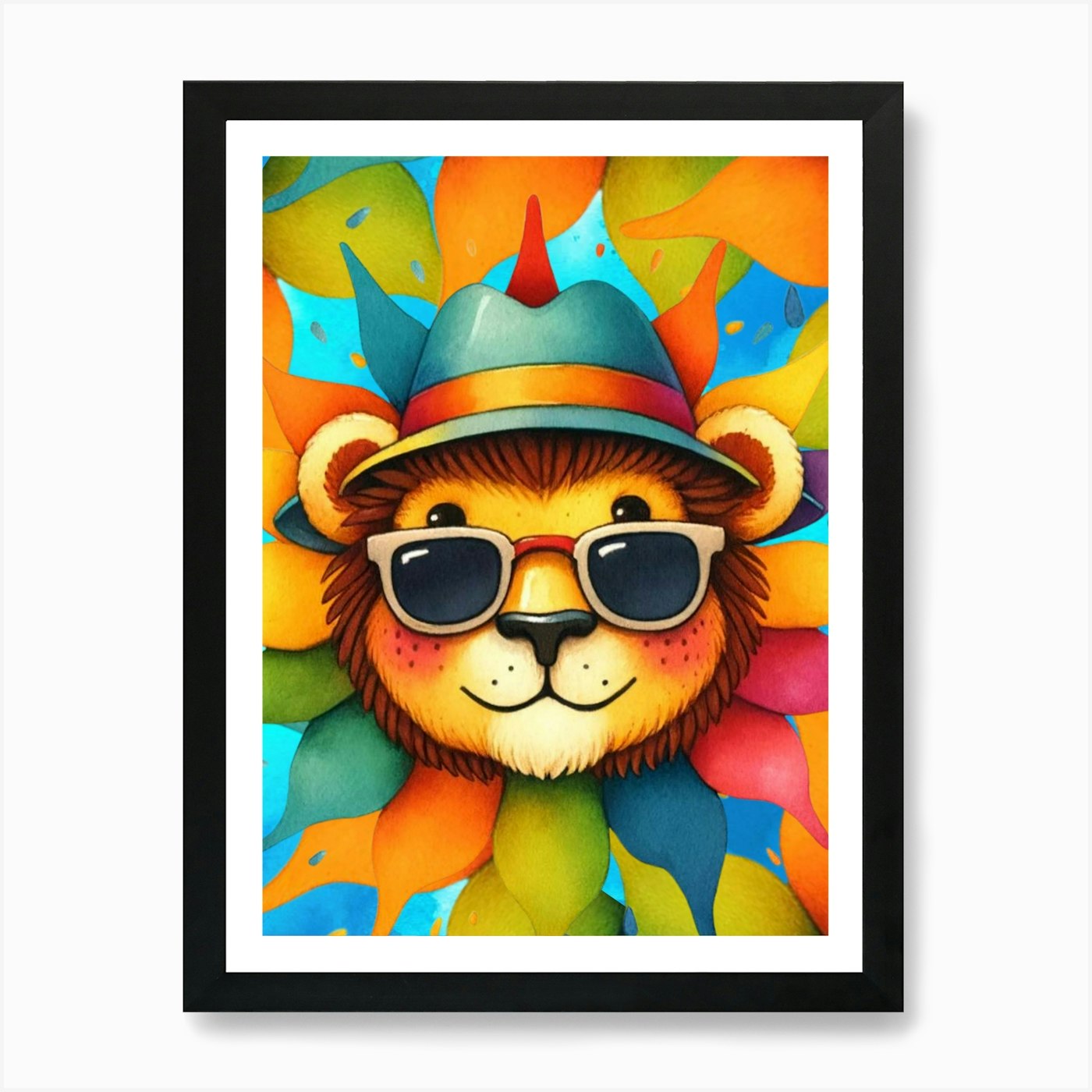 Lion Art Kids Art Lion In Sunglasse Framed Wall Art Poster Canvas Print Picture
