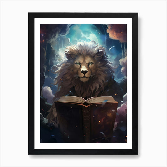 Lion Reading A Book 1 Art Print Framed Wall Art Poster Canvas Print Picture