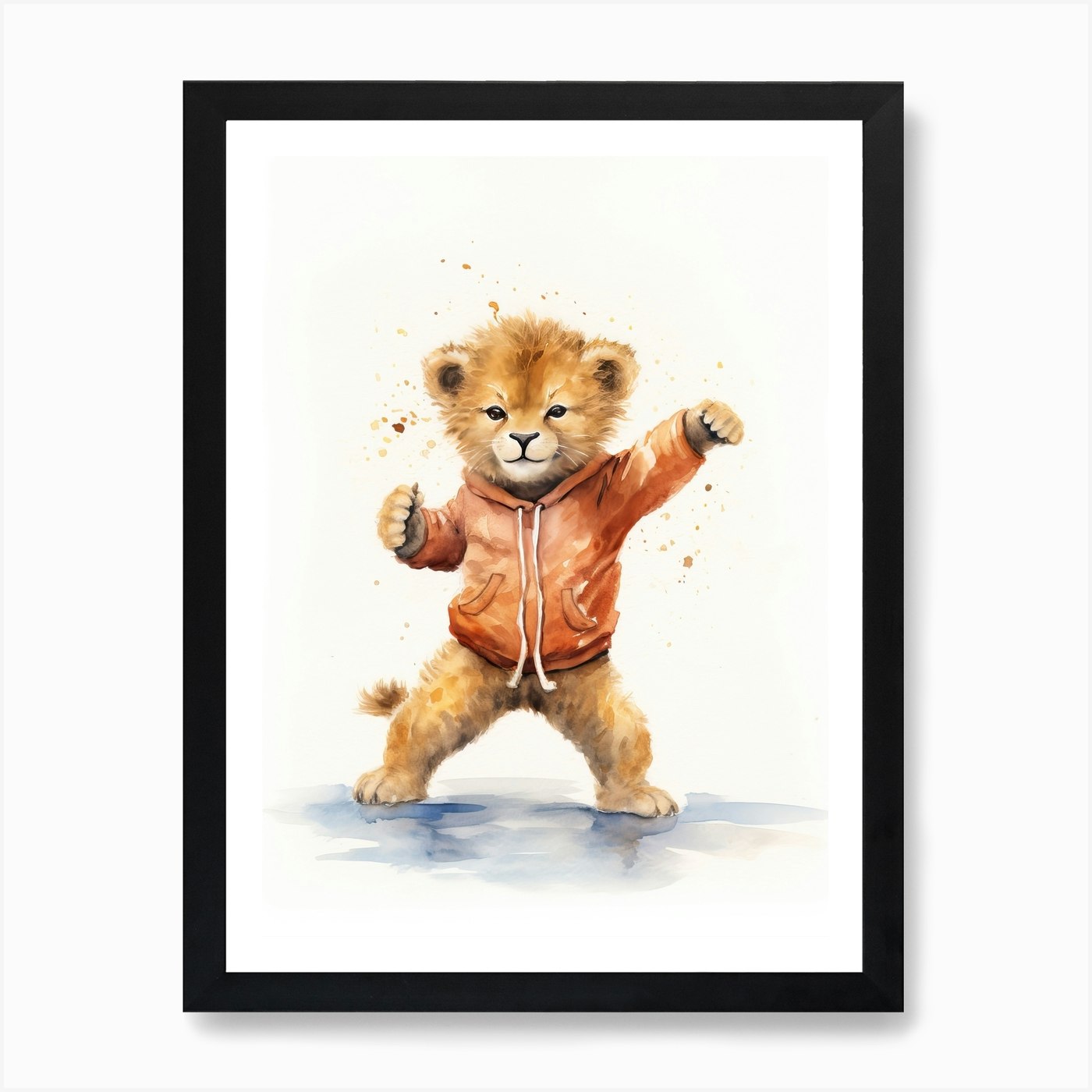 Practicing Tai Chi Watercolour Lion Framed Wall Art Poster Canvas Print Picture
