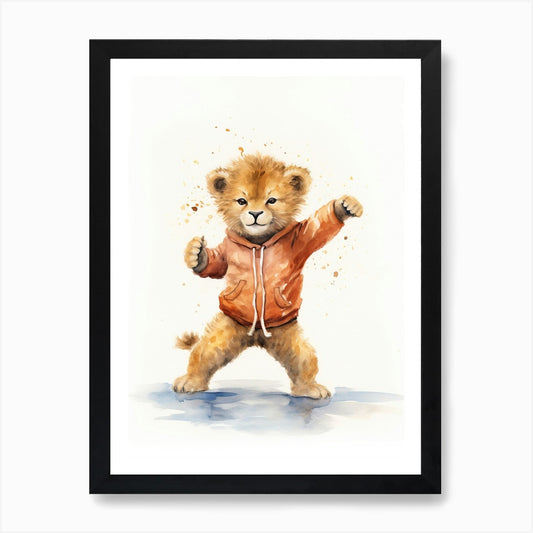 Practicing Tai Chi Watercolour Lion Framed Wall Art Poster Canvas Print Picture