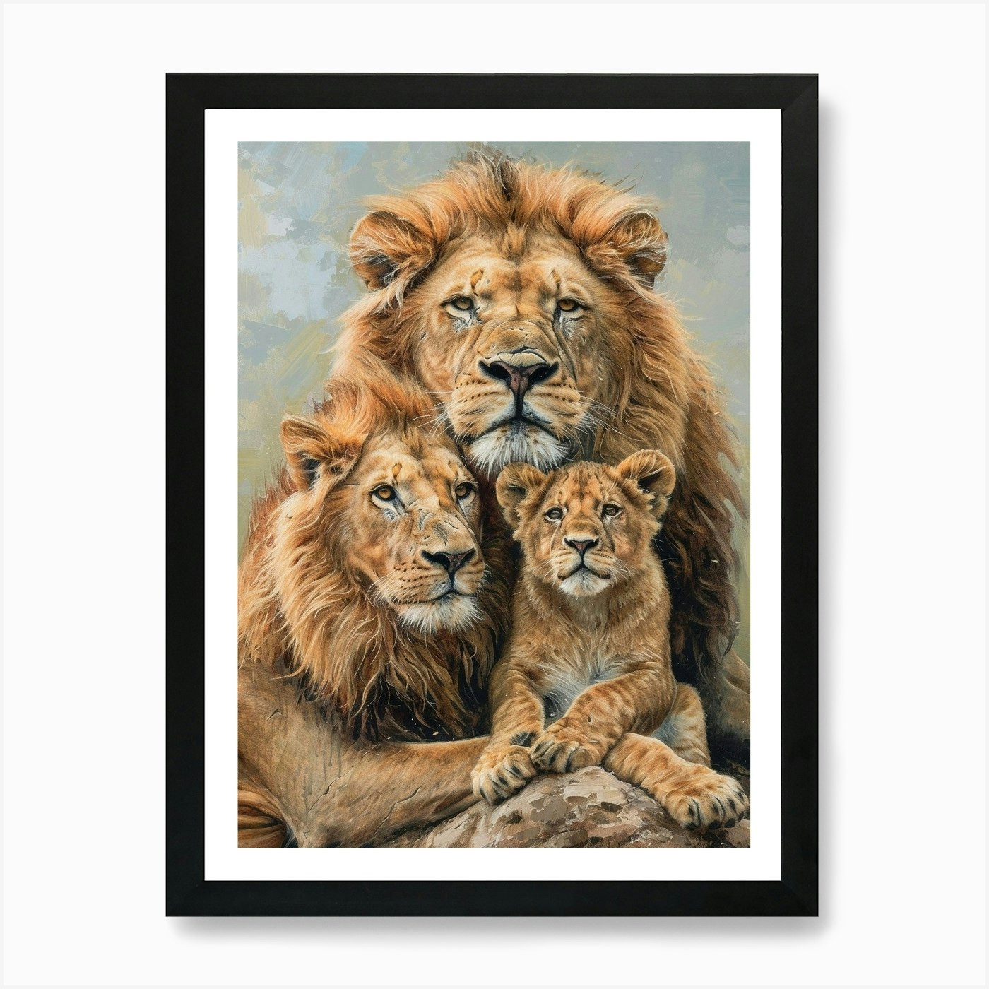 Barbary Lion Family Bonding Acrylic Framed Wall Art Poster Canvas Print Picture