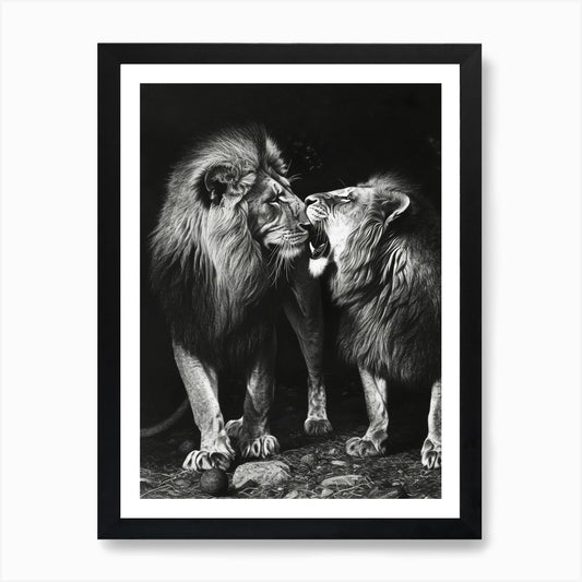 Barbary Lion Charcoal Drawing Ritua Framed Wall Art Poster Canvas Print Picture