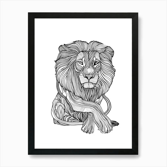 Lion Coloring Page animal lines art Framed Wall Art Poster Canvas Print Picture