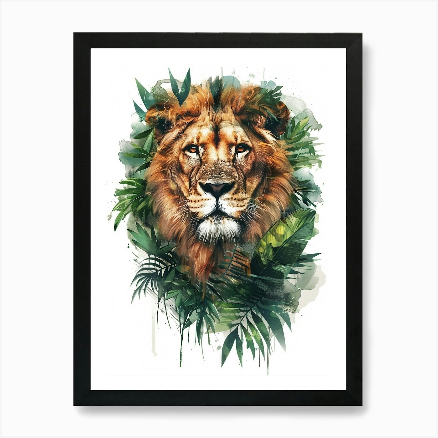 Double Exposure Realistic Lion With Framed Wall Art Poster Canvas Print Picture