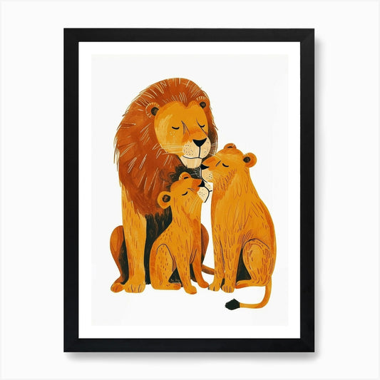 Barbary Lion Family Bonding Clipart Framed Wall Art Poster Canvas Print Picture