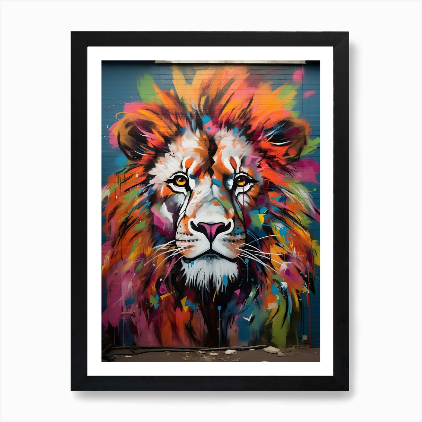 Lion Art Painting Mural Style 4 Art Framed Wall Art Poster Canvas Print Picture