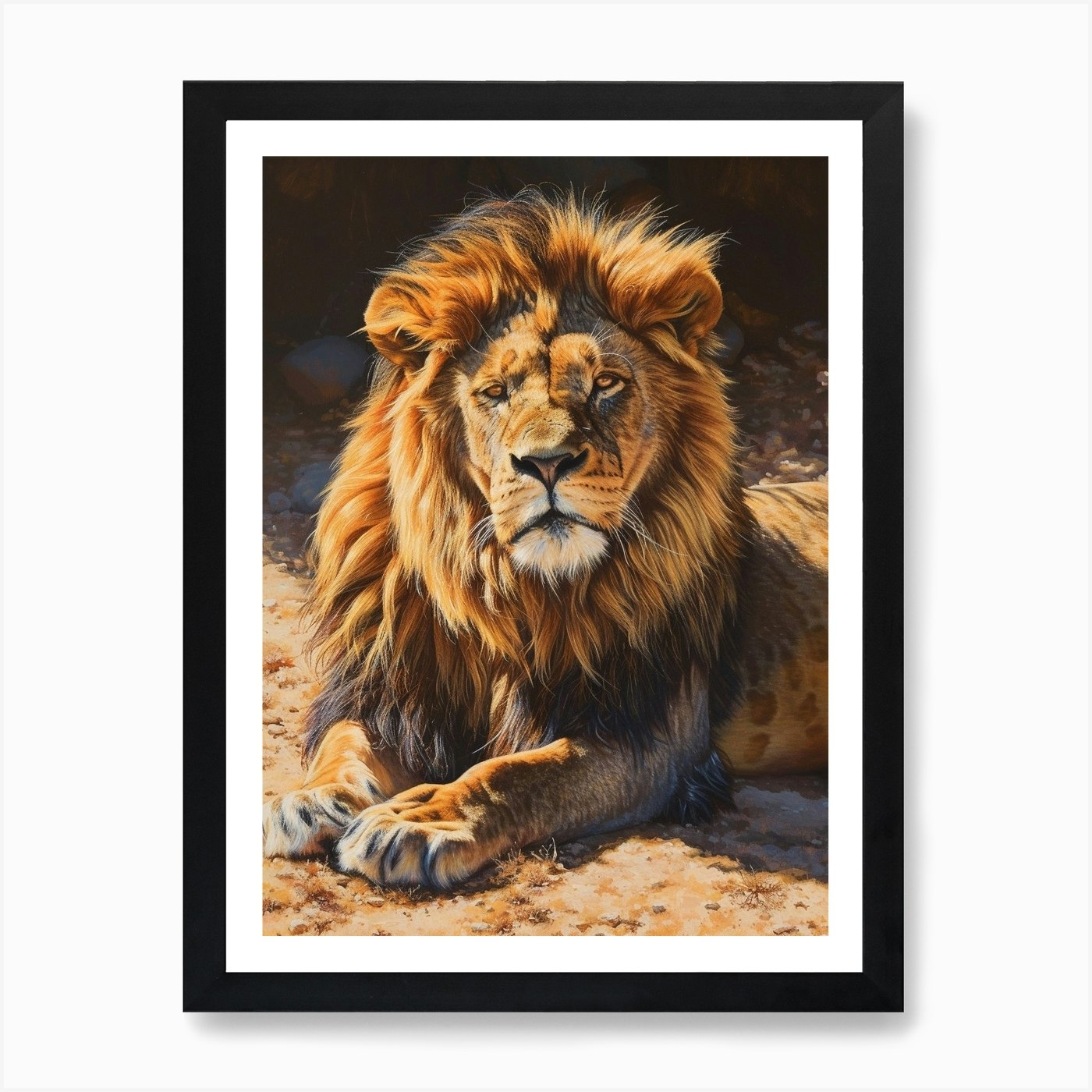 Barbary Lion Resting Acrylic Painti Framed Wall Art Poster Canvas Print Picture