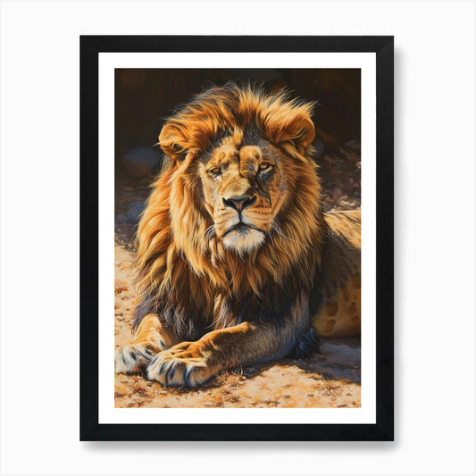 Barbary Lion Resting Acrylic Painti Framed Wall Art Poster Canvas Print Picture