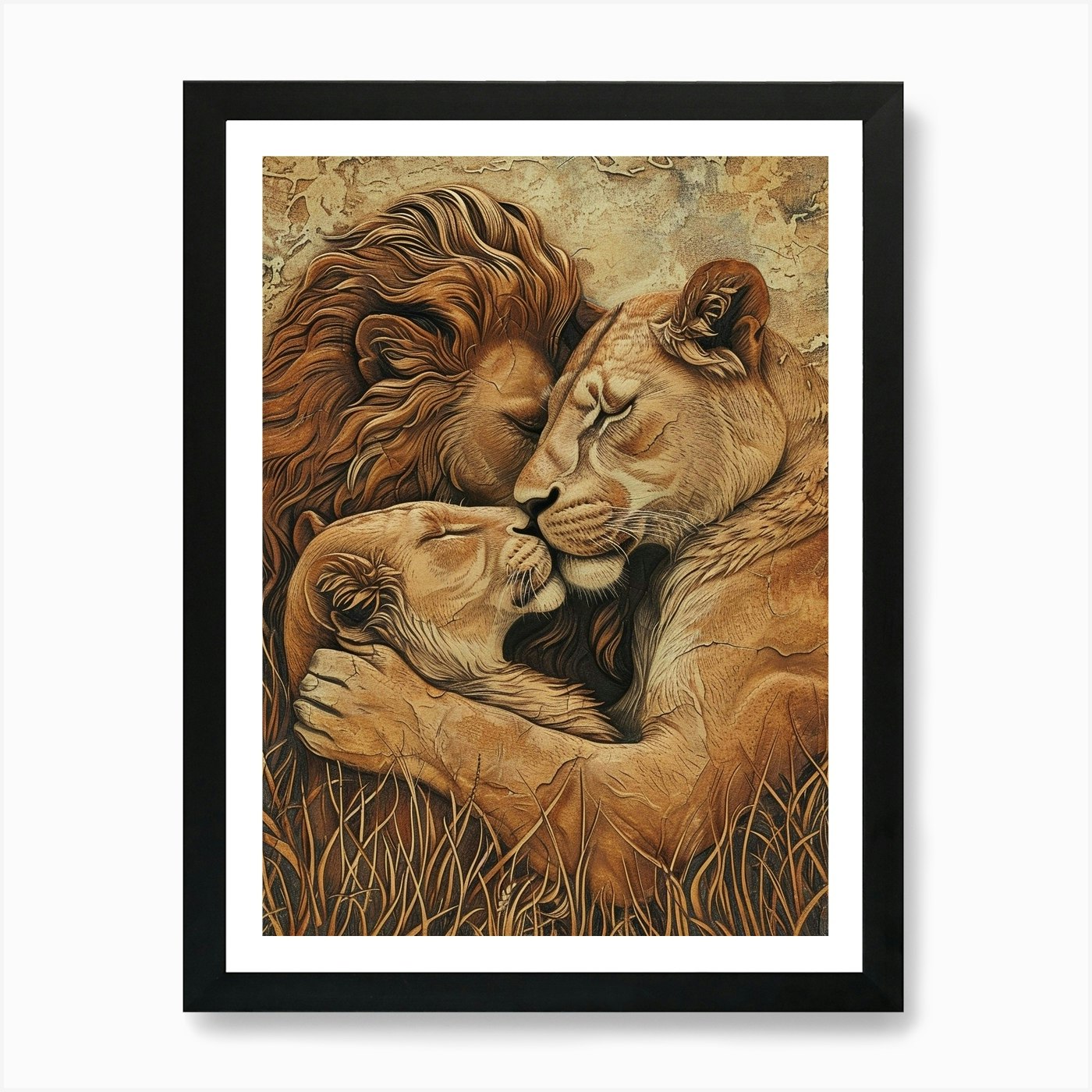 Barbary Lion Relief Illustration Fa Framed Wall Art Poster Canvas Print Picture