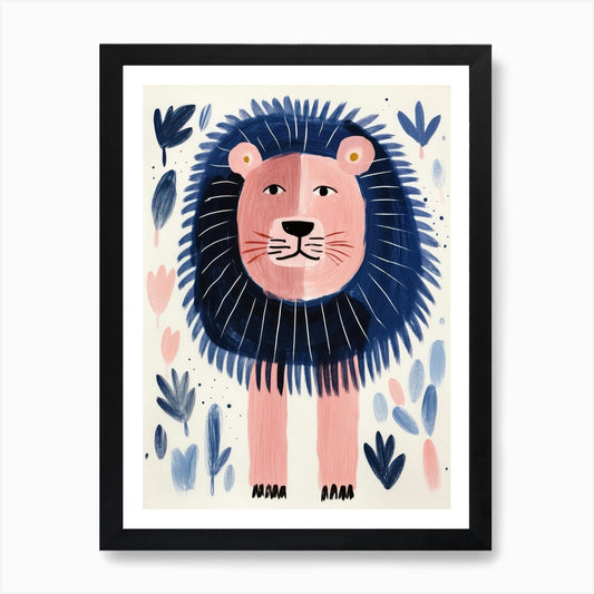 Playful Illustration Of Lion For Ki Framed Wall Art Poster Canvas Print Picture