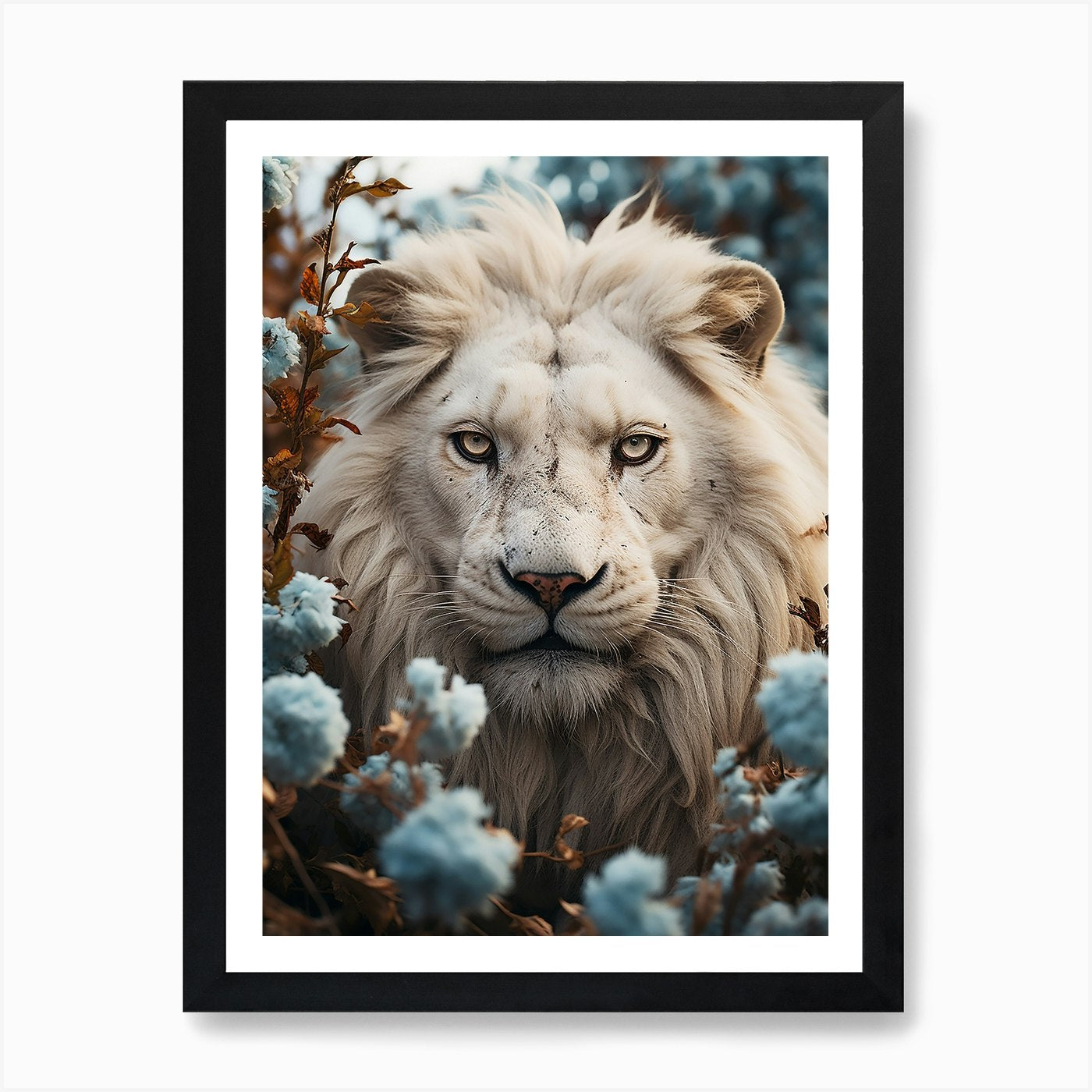 Floral white lion Art Print Framed Wall Art Poster Canvas Print Picture