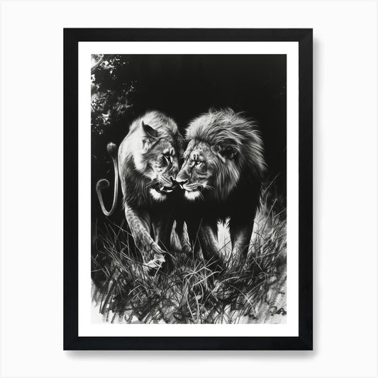 African Lion Charcoal Drawing Ritua Framed Wall Art Poster Canvas Print Picture