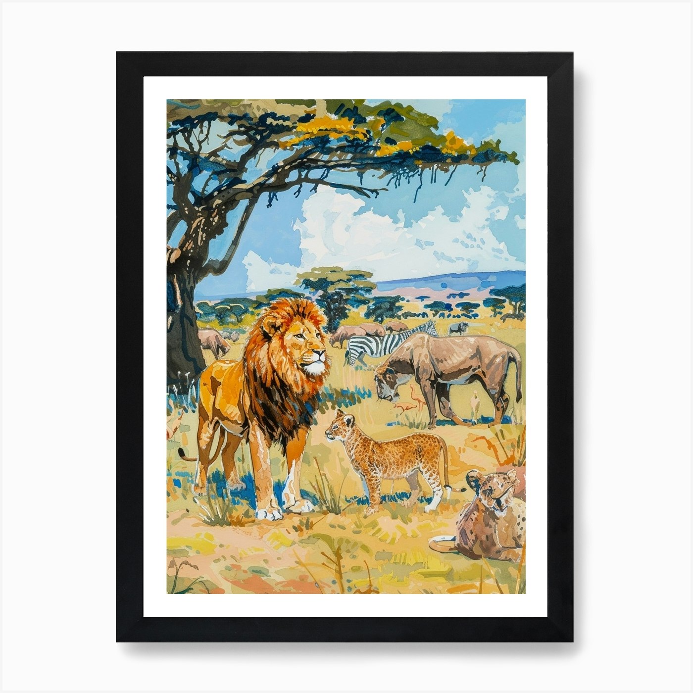 Southwest African Lion Interaction  Framed Wall Art Poster Canvas Print Picture