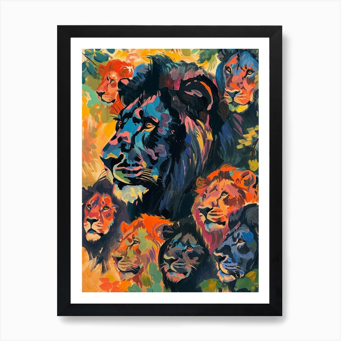Black Lion Lion In Different Season Framed Wall Art Poster Canvas Print Picture