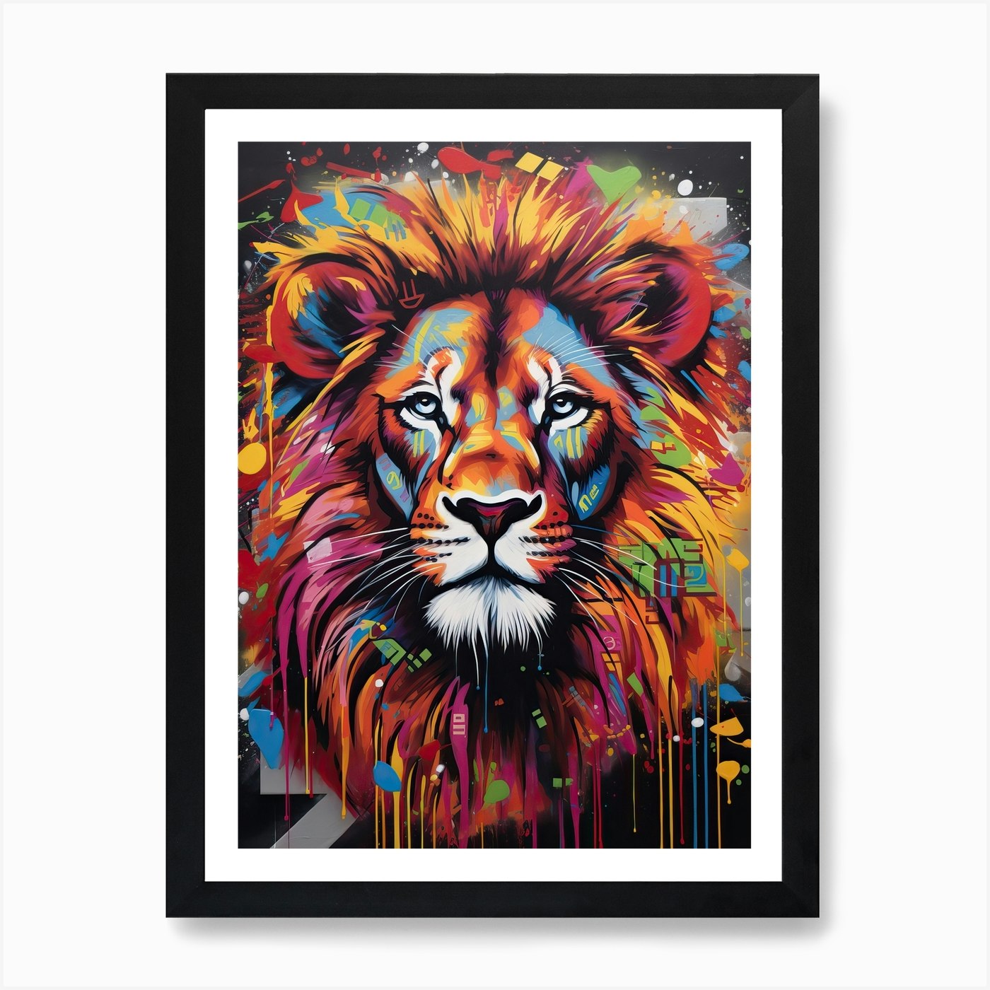 Lion Art Painting Graffiti Style 2  Framed Wall Art Poster Canvas Print Picture