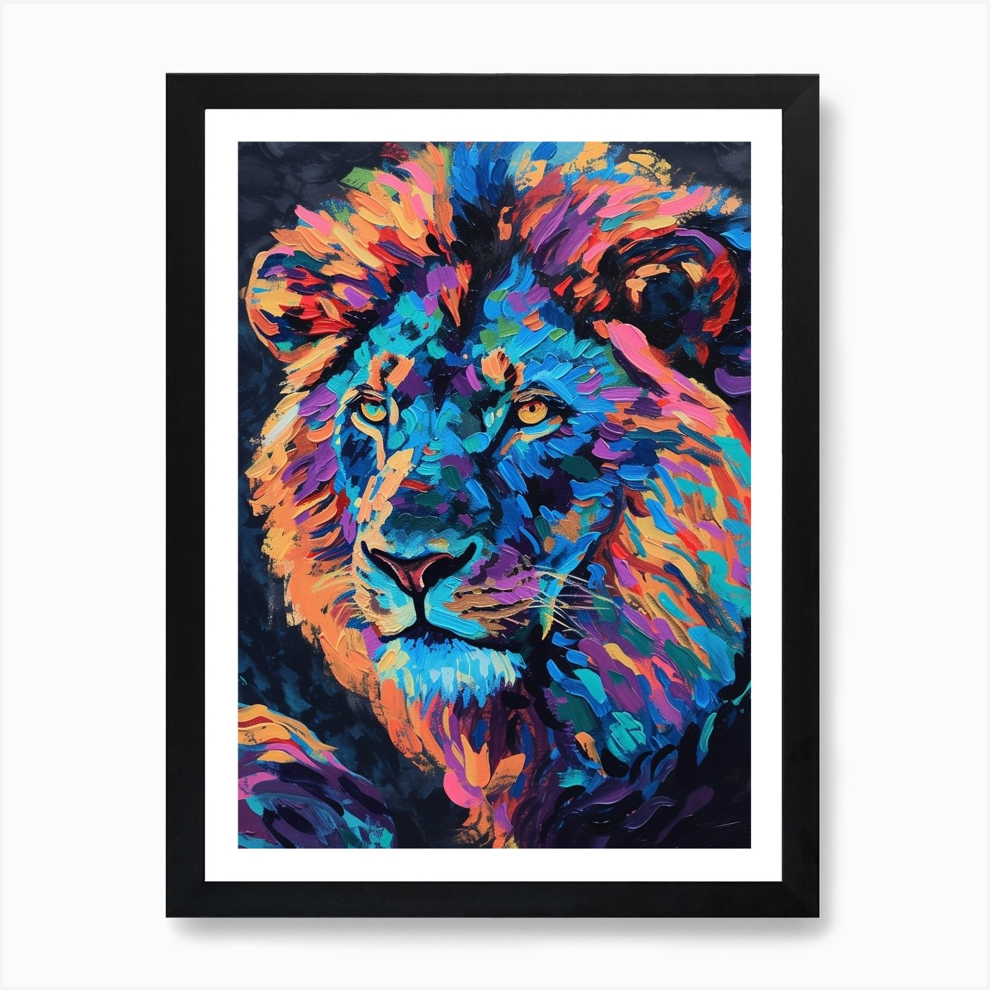 Black Lion Symbolic Imagery Fauvist Framed Wall Art Poster Canvas Print Picture
