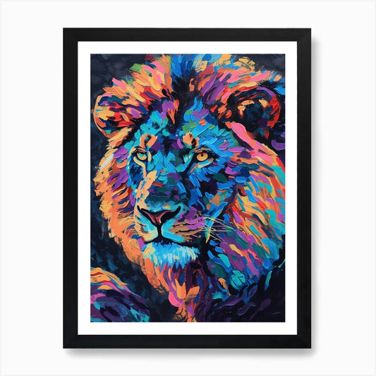 Black Lion Symbolic Imagery Fauvist Framed Wall Art Poster Canvas Print Picture