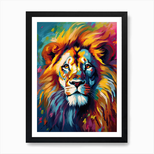 Lion Art Painting Colour Field Styl Framed Wall Art Poster Canvas Print Picture