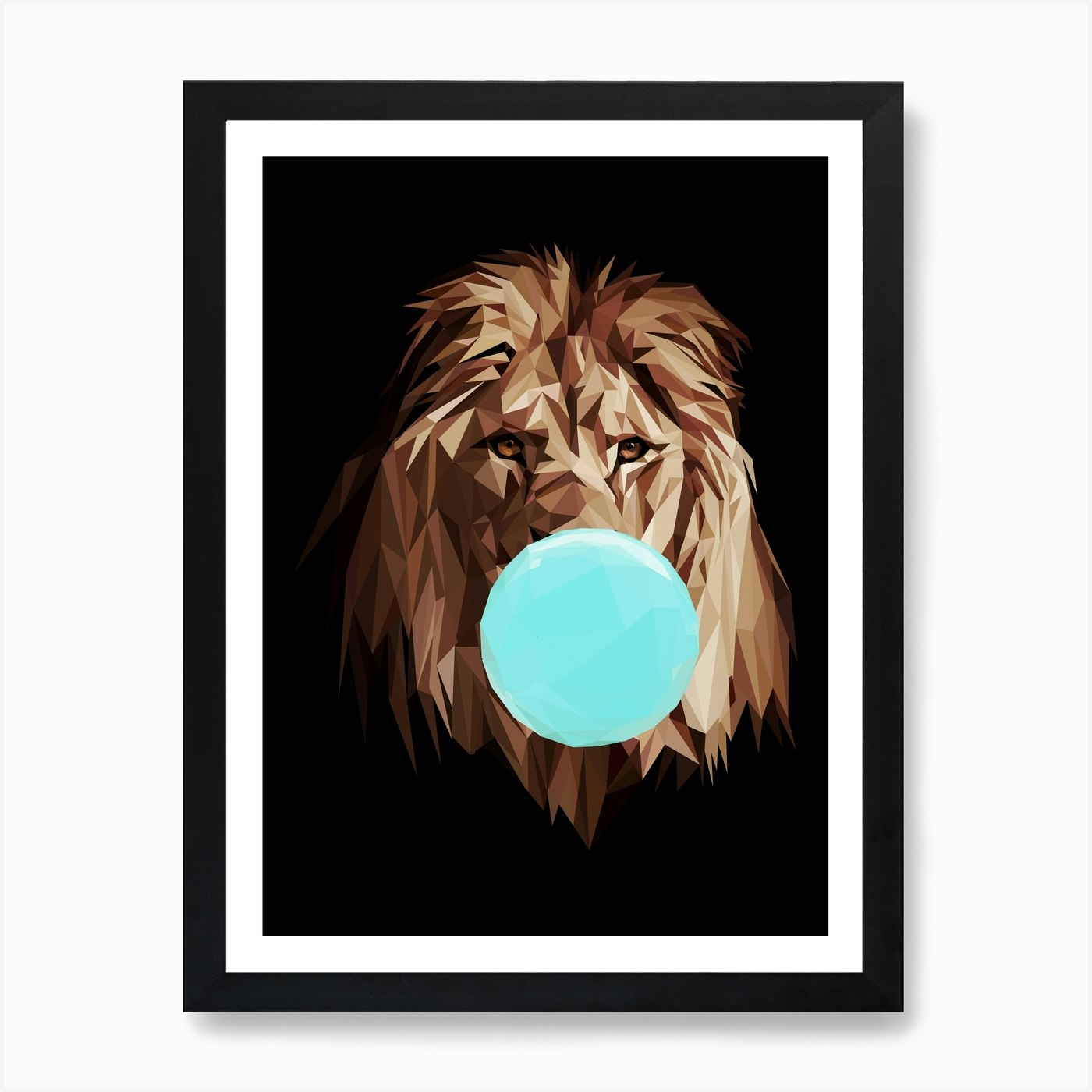 Lion Chewing Bubble Gum Art Print Framed Wall Art Poster Canvas Print Picture