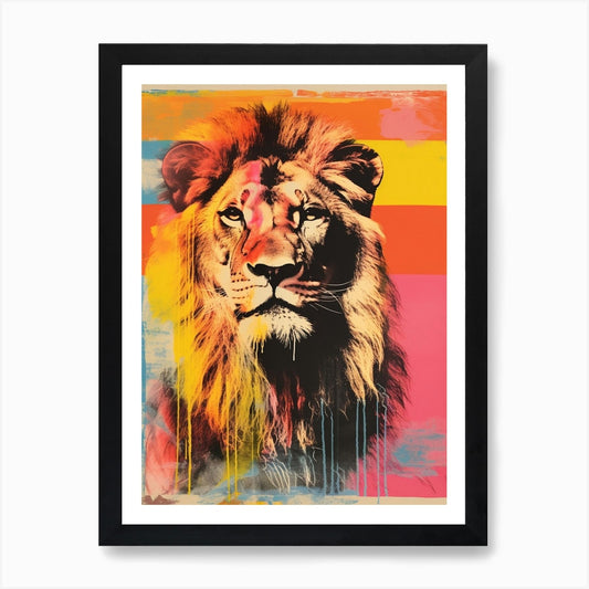 Lion Pop Art Risograph Inspired 1 A Framed Wall Art Poster Canvas Print Picture