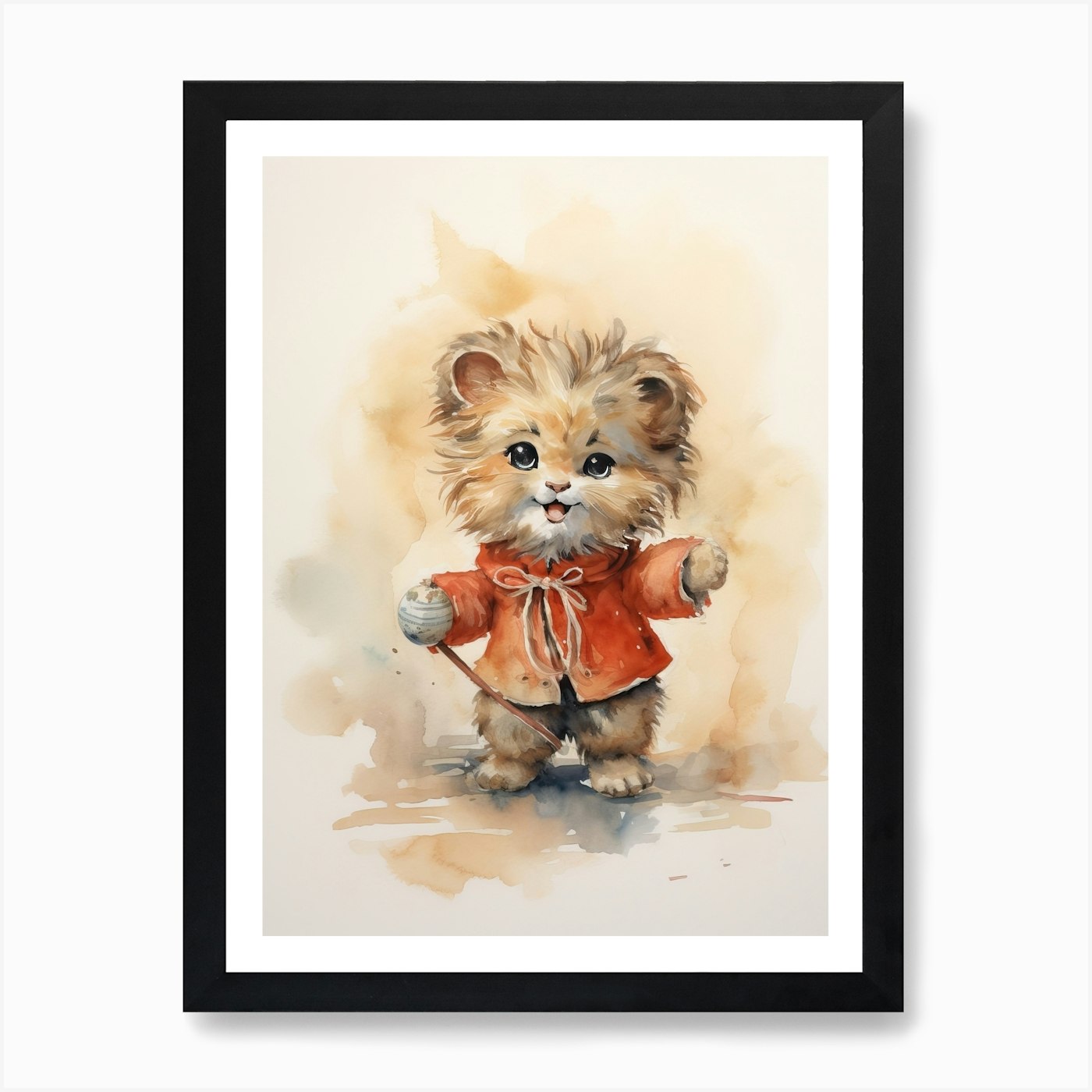 Dancing Watercolour Lion Art Painti Framed Wall Art Poster Canvas Print Picture