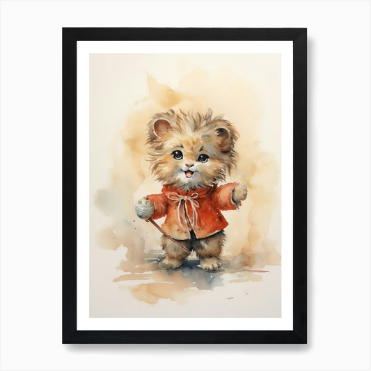 Dancing Watercolour Lion Art Painti Framed Wall Art Poster Canvas Print Picture
