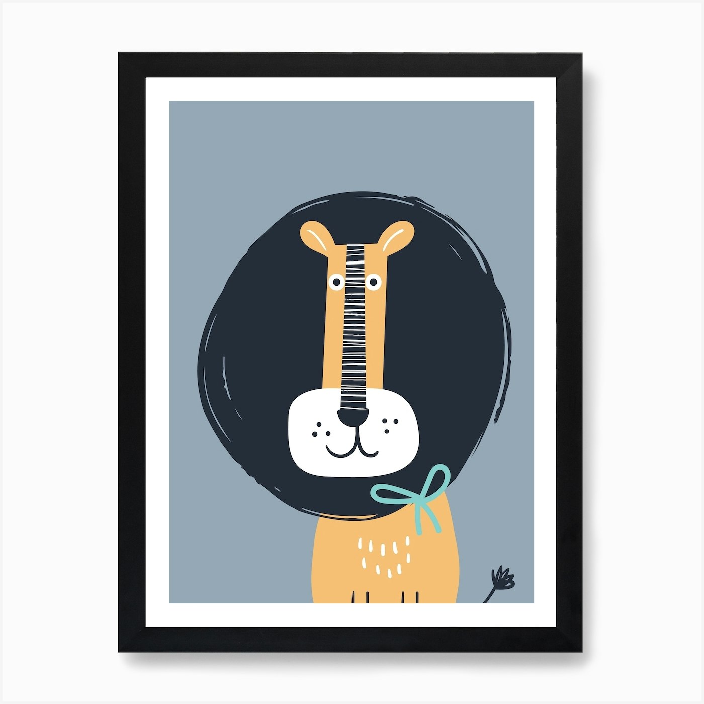 Lion Neutral Nursery Teal Kids Art  Framed Wall Art Poster Canvas Print Picture
