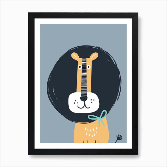 Lion Neutral Nursery Teal Kids Art  Framed Wall Art Poster Canvas Print Picture