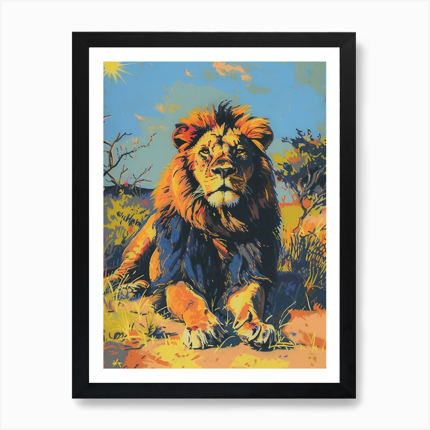 Southwest African Lion Resting In T Framed Wall Art Poster Canvas Print Picture