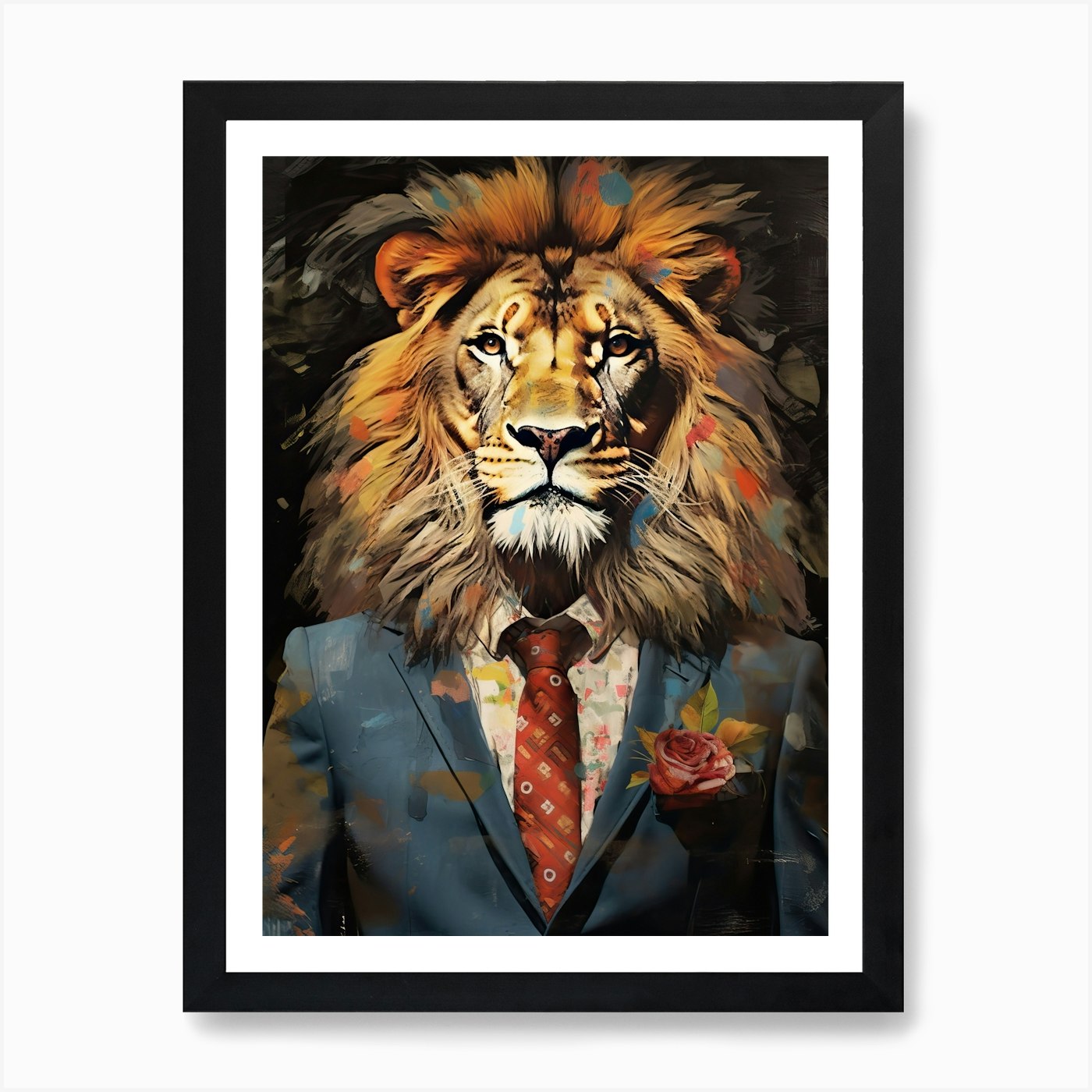 Lion Art Painting Collage 2 Art Pri Framed Wall Art Poster Canvas Print Picture