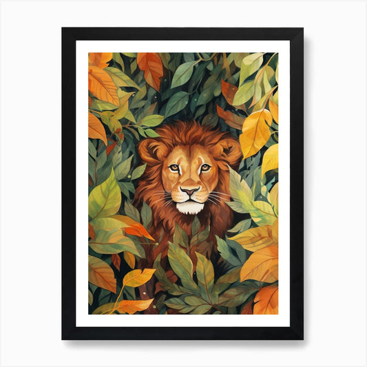 Lion In The Jungle Watercolour 4 Ar Framed Wall Art Poster Canvas Print Picture