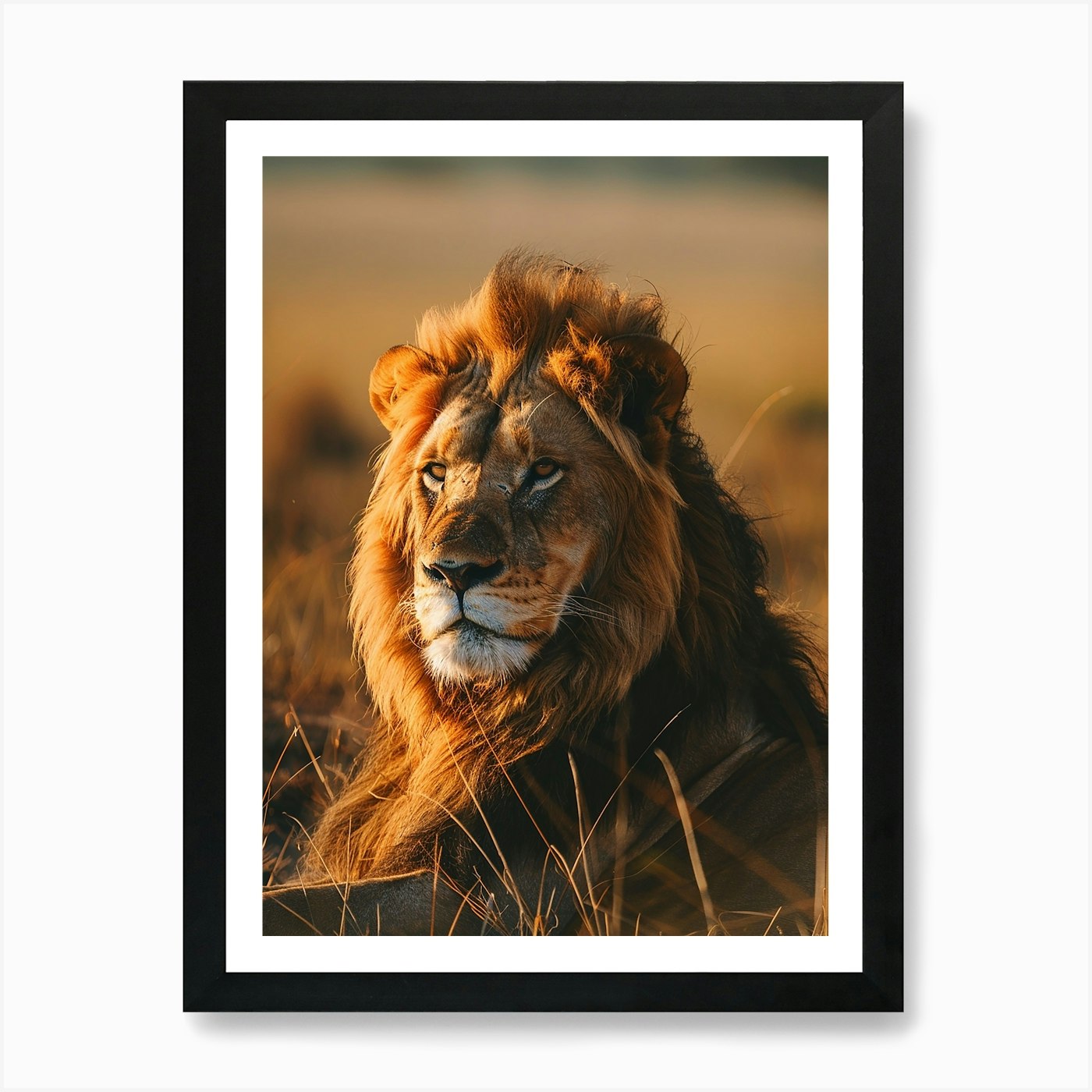 Lion In The Grass Art Print Framed Wall Art Poster Canvas Print Picture