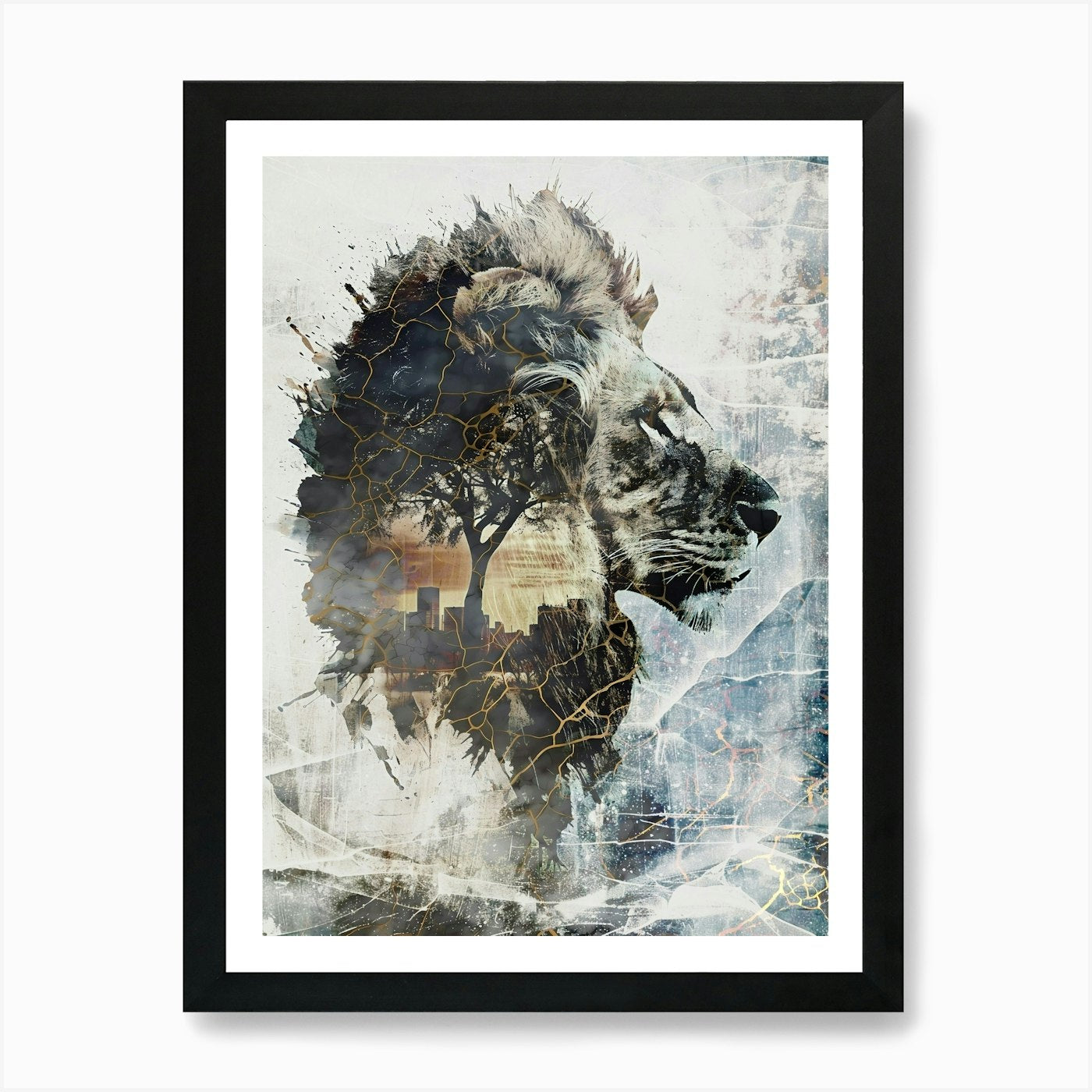 Poster Lion Africa Wild Animal Illu Framed Wall Art Poster Canvas Print Picture