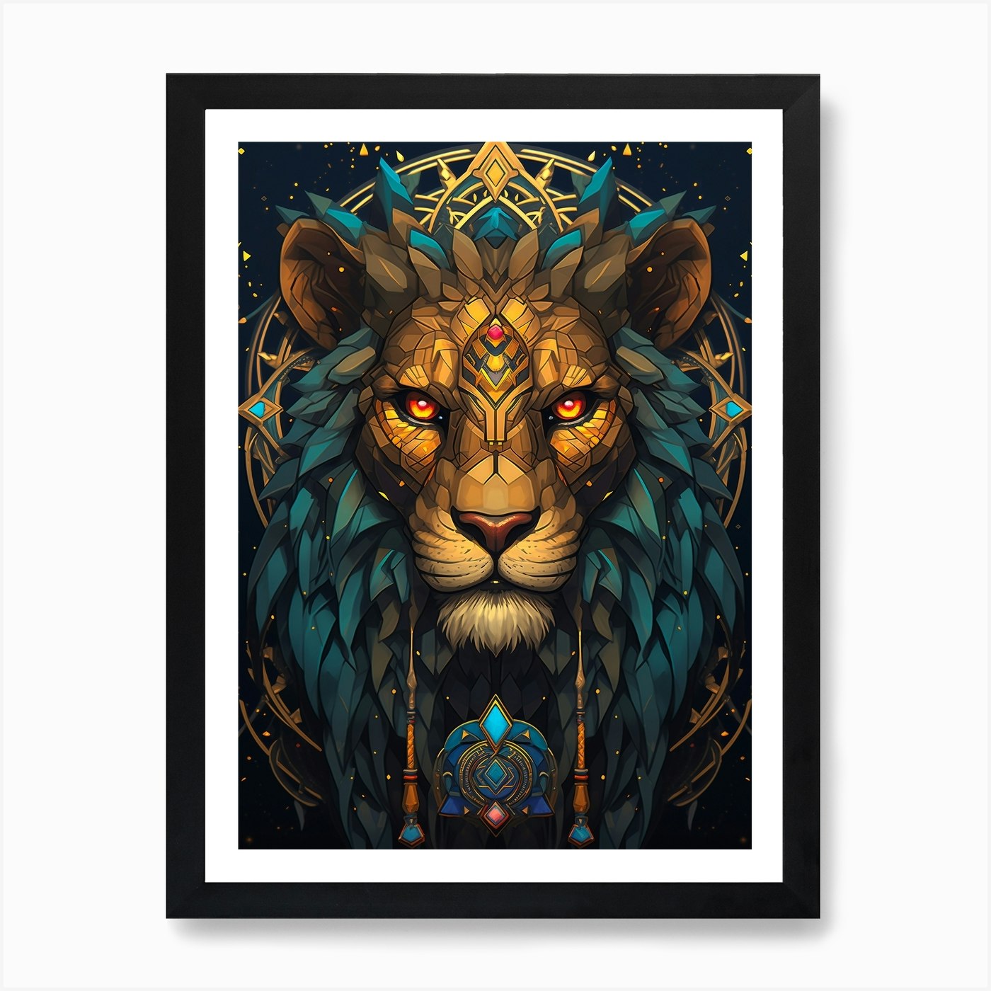 Lion Head 5 Art Print Framed Wall Art Poster Canvas Print Picture