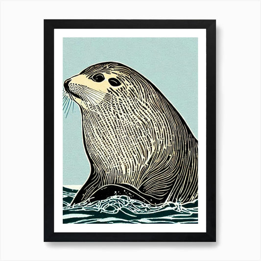 Sea Lion Linocut Art Print Framed Wall Art Poster Canvas Print Picture
