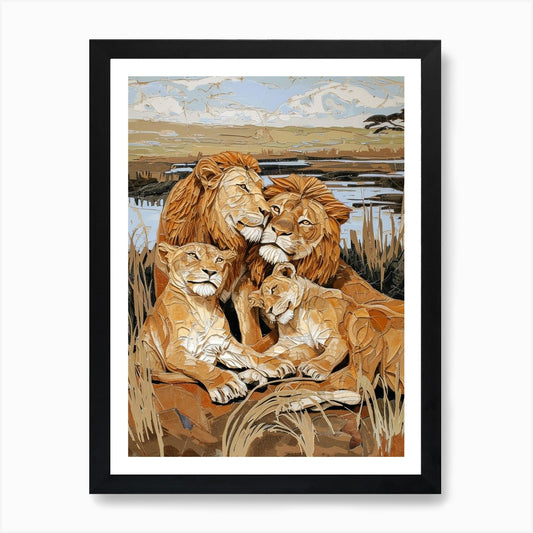 African Lion Relief Illustration Fa Framed Wall Art Poster Canvas Print Picture