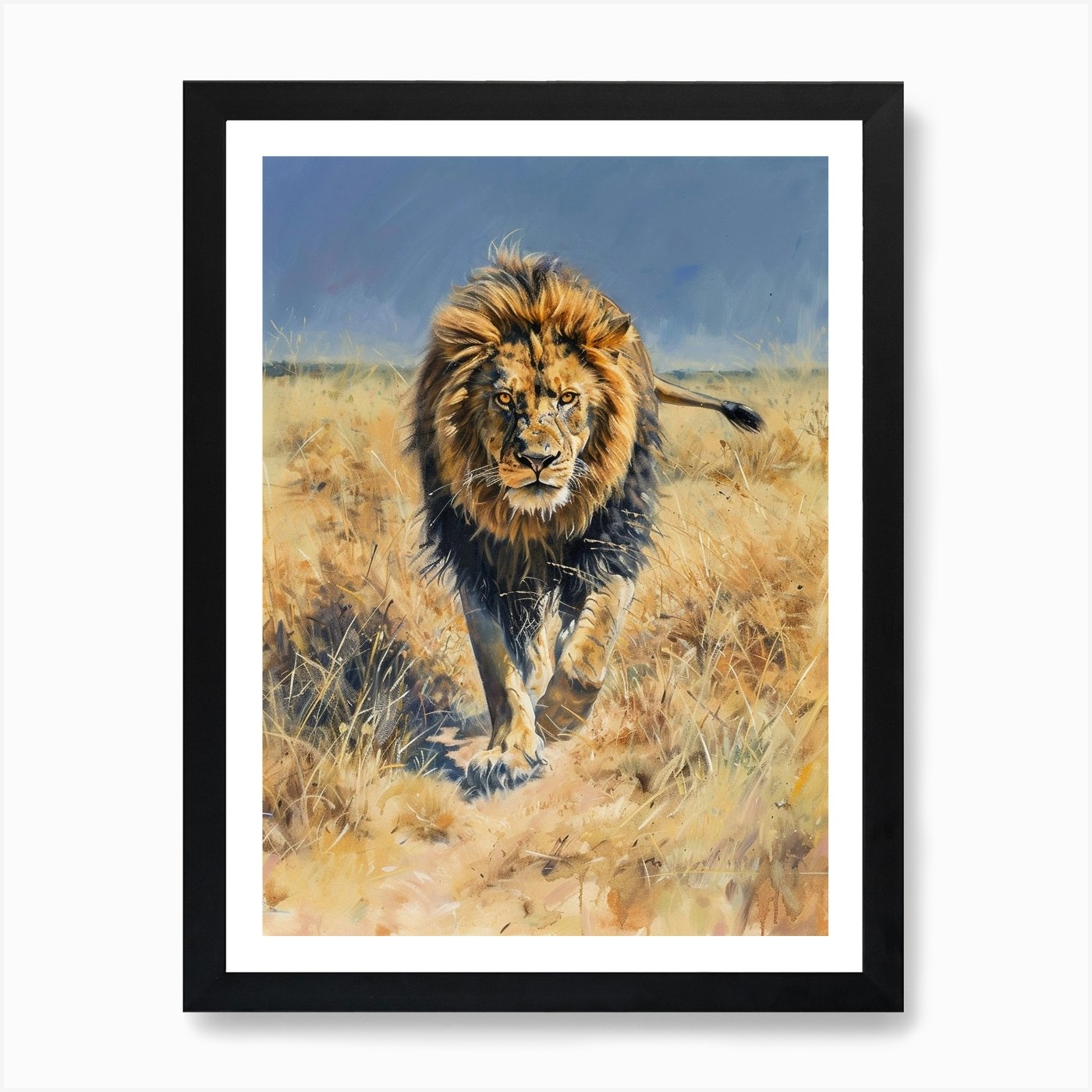 Barbary Lion Hunting Acrylic Painti Framed Wall Art Poster Canvas Print Picture