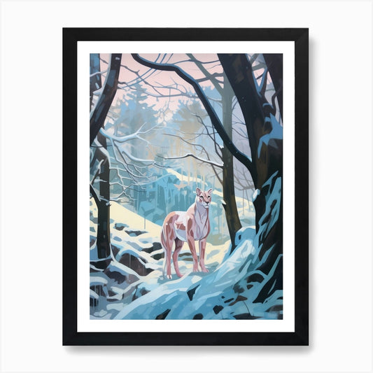 Winter Mountain Lion 3 Illustration Framed Wall Art Poster Canvas Print Picture