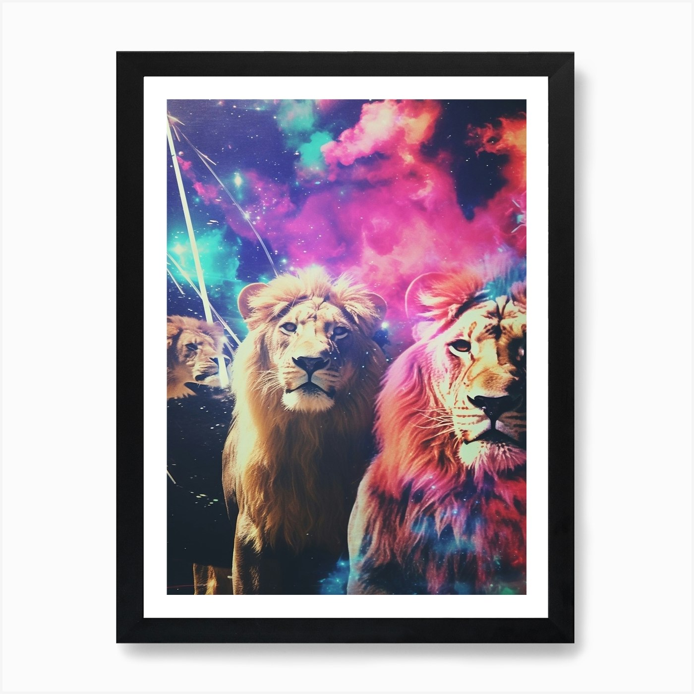 Lion Zodiac Retro Collage 1 Art Pri Framed Wall Art Poster Canvas Print Picture