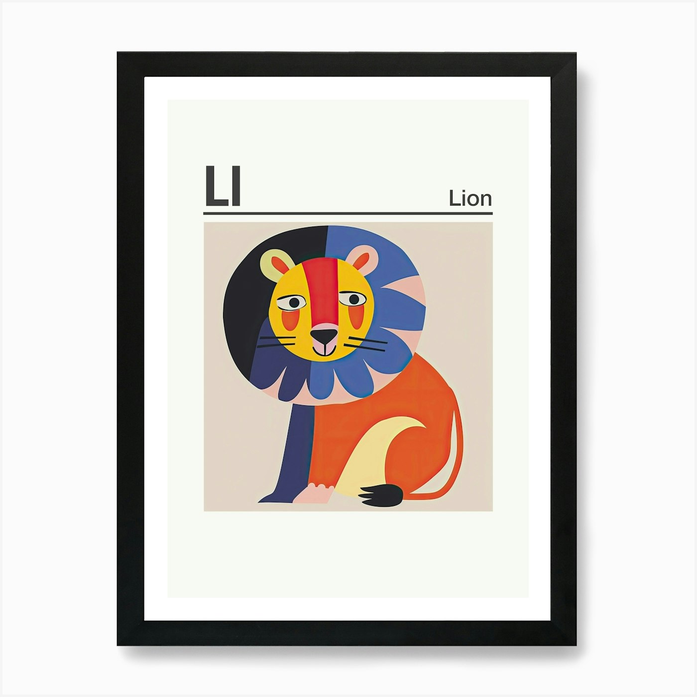 Animals Alphabet Lion 3 Art Print Framed Wall Art Poster Canvas Print Picture